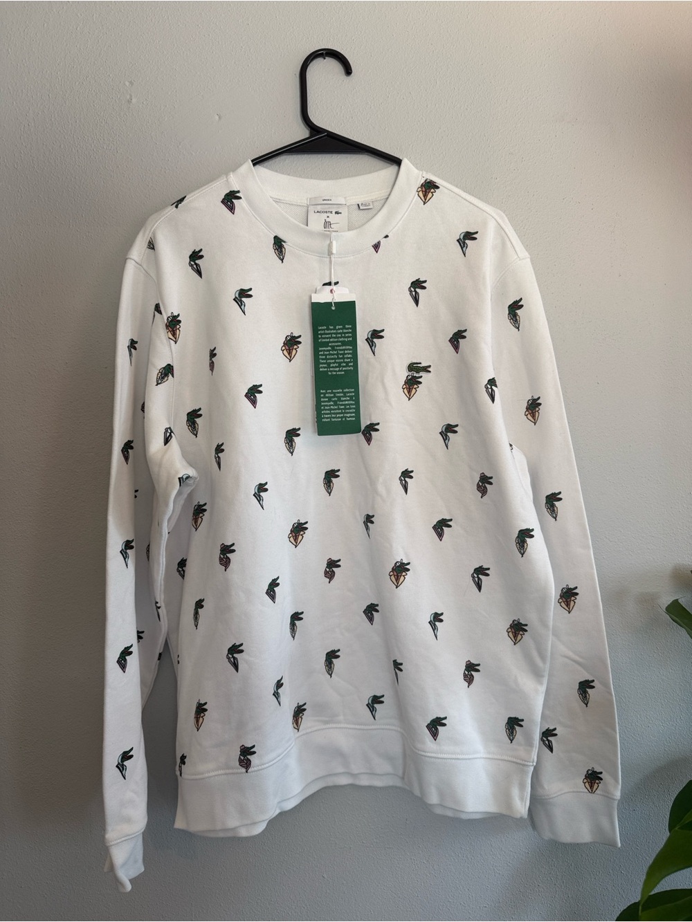 NWT Unisex Lacoste x Jean-Michel Tixier Croco Series Sweatshirt White L